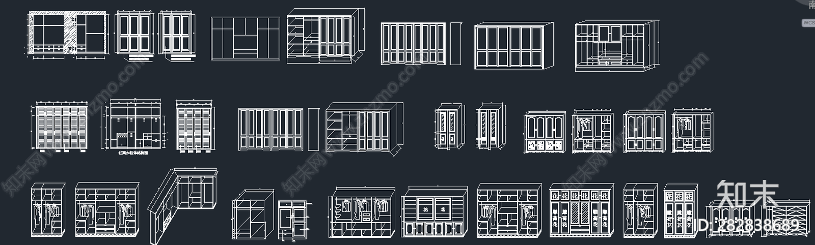 衣柜各类柜子CAD立面图库施工图下载【ID:282838689】