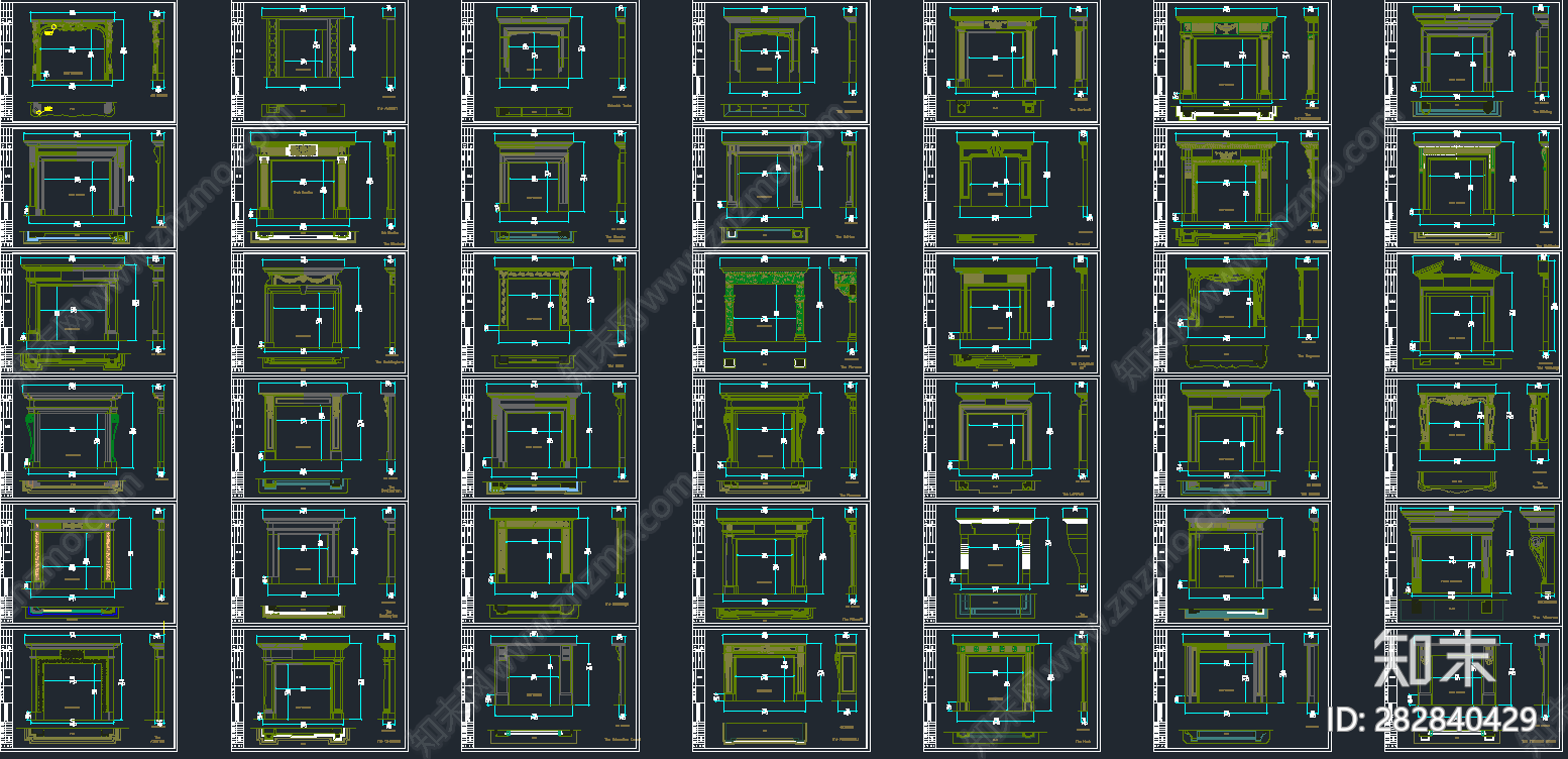 壁炉平面立面剖面CAD图库施工图下载【ID:282840429】