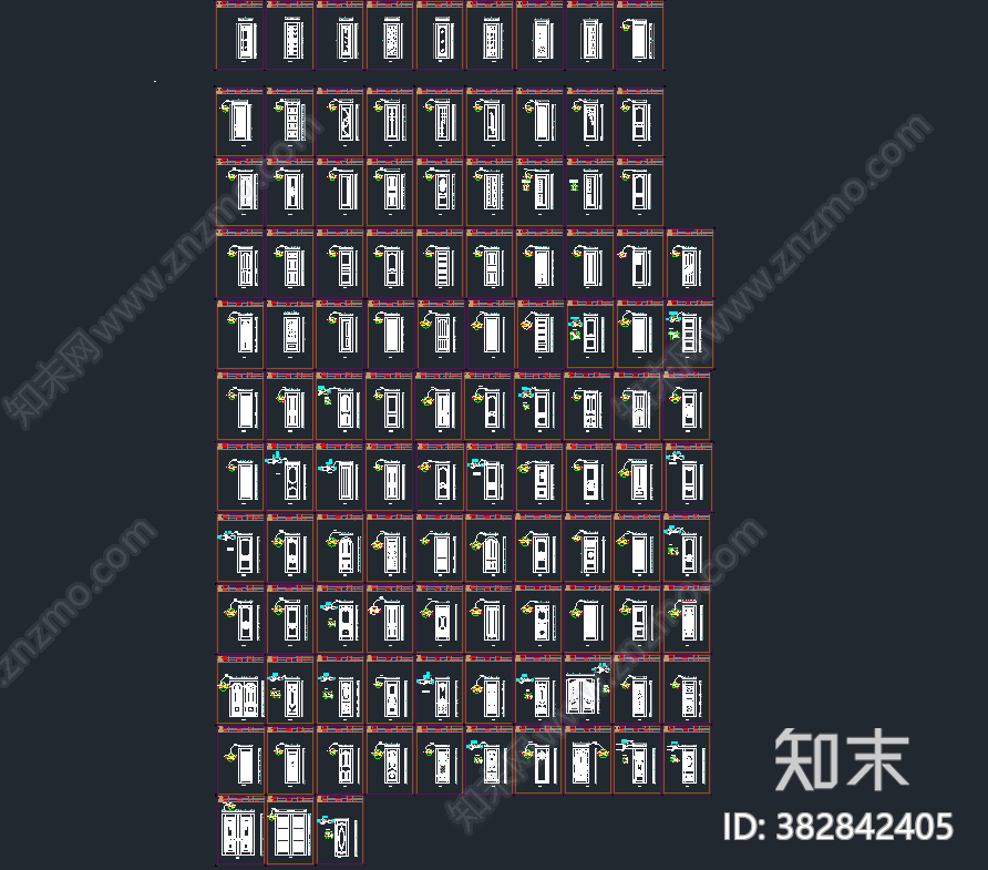 雕花房门木门CAD图集施工图下载【ID:382842405】