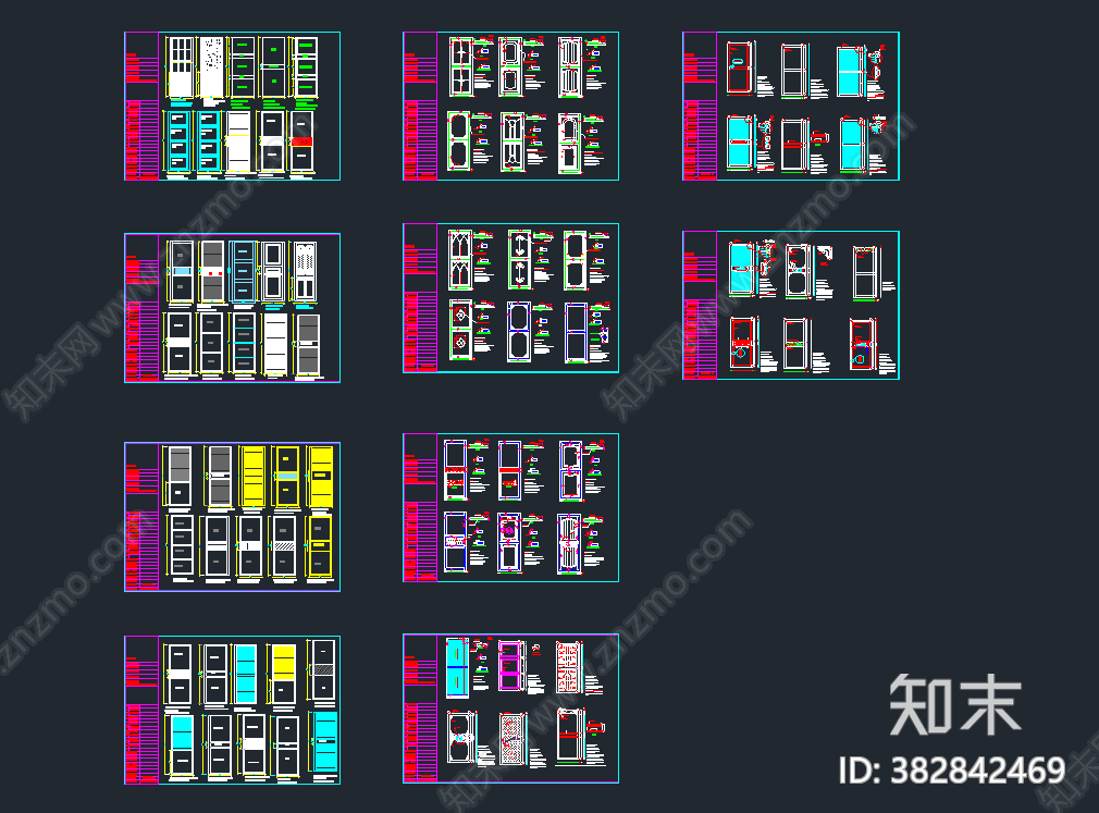 实木板式移门原木门CAD图纸图库施工图下载【ID:382842469】