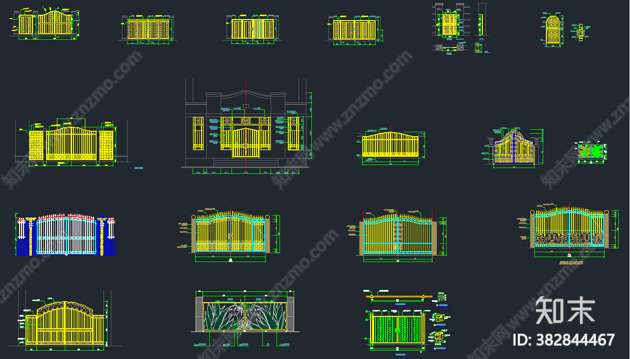 别墅围墙大门CAD图集cad施工图下载【ID:382844467】