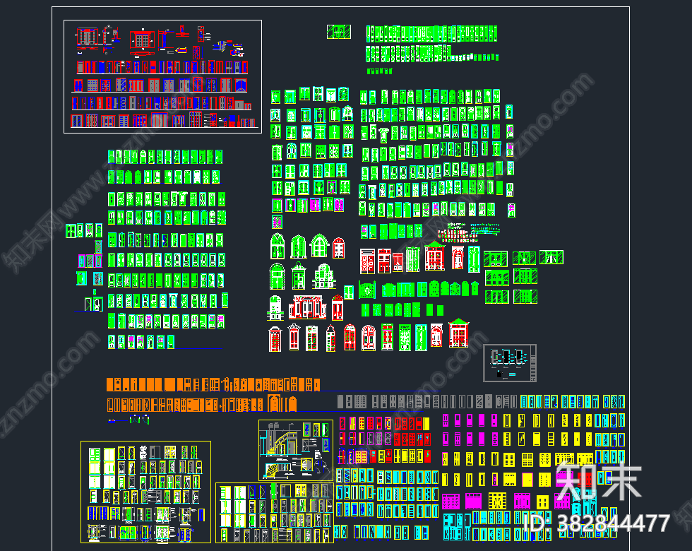 门立面图块图库大全施工图下载【ID:382844477】