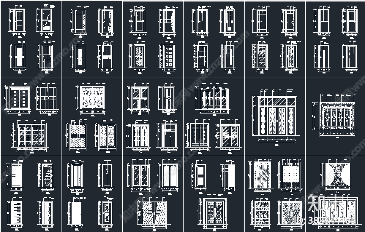 大门立面CAD图块图库大全施工图下载【ID:382844485】