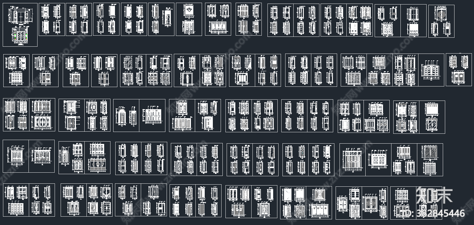 室内装饰房门式样CAD图纸图库施工图下载【ID:382845446】