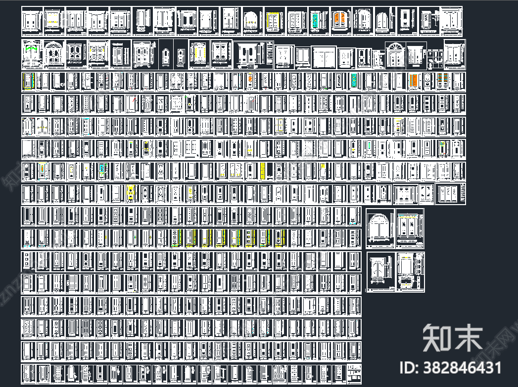 整木门CAD图库cad施工图下载【ID:382846431】
