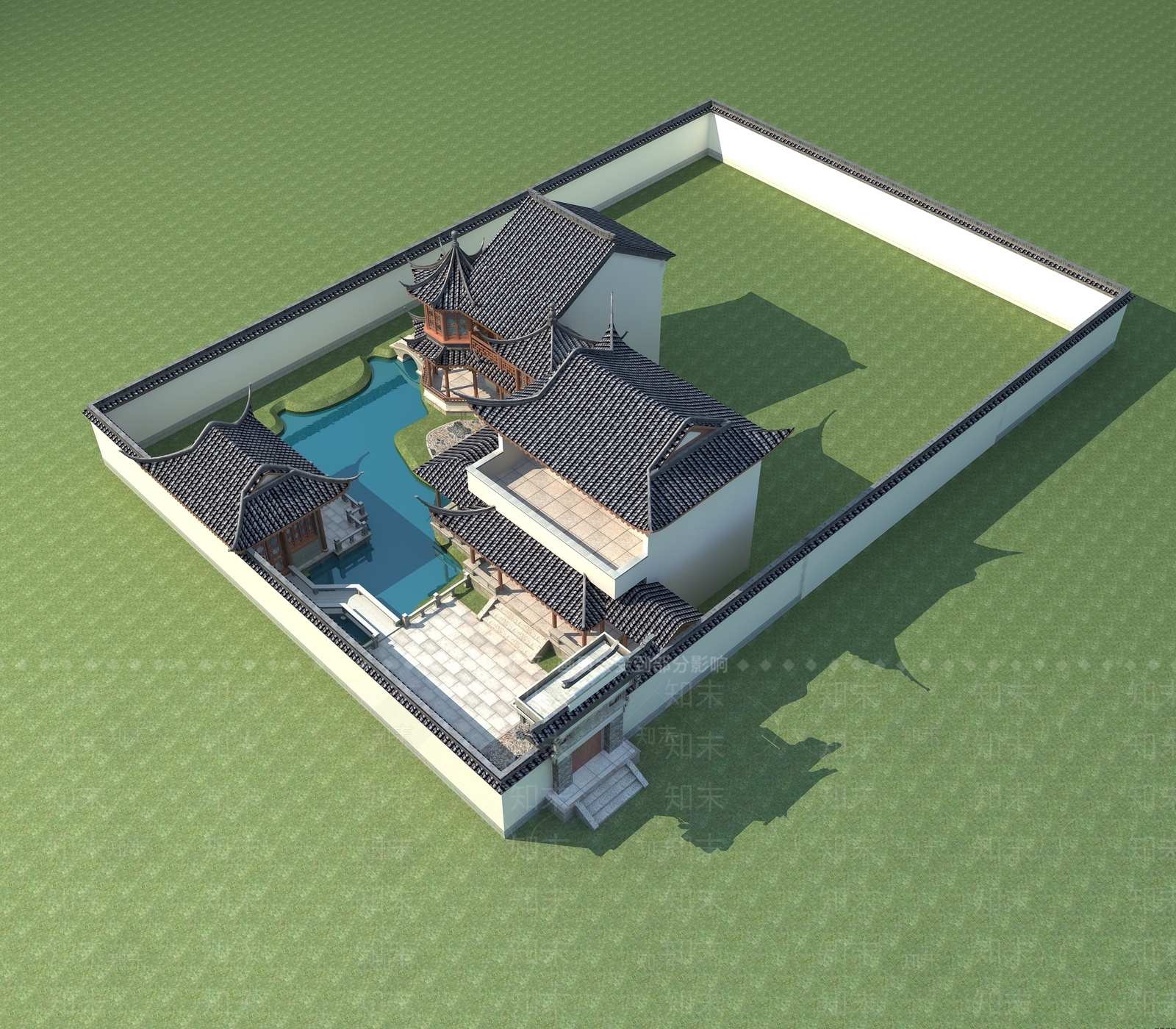 中式古建筑外观3D模型下载【ID:282907852】