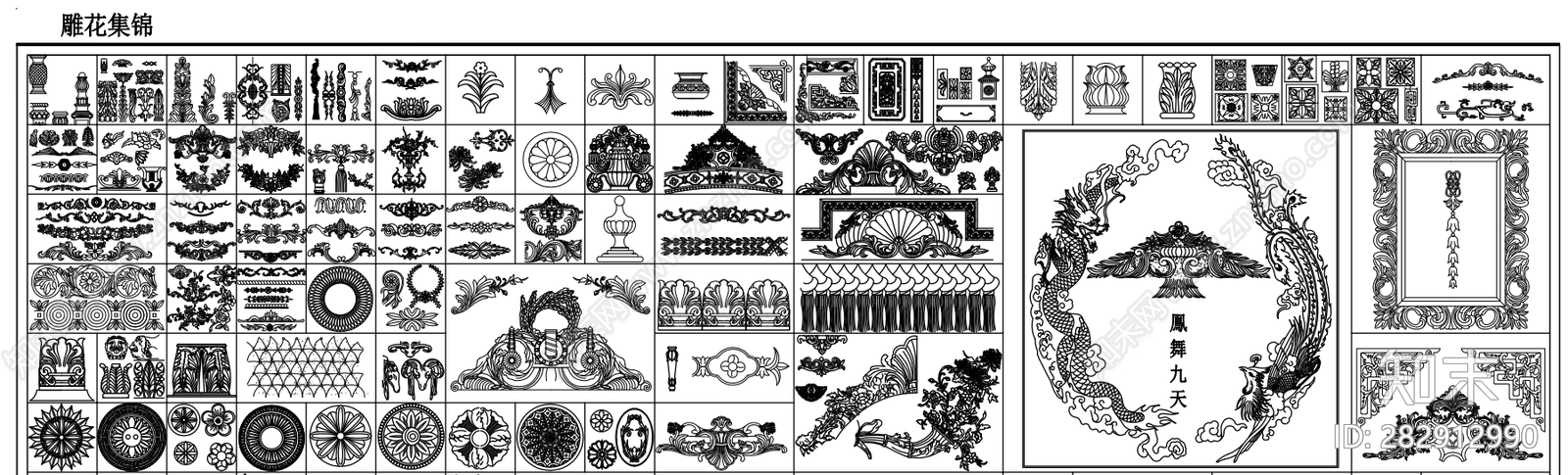 仿古雕刻图cad施工图下载【ID:282912990】