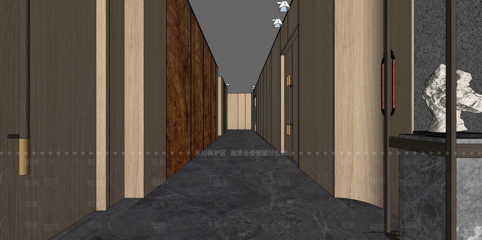 新中式酒店玄关过道SU模型下载【ID:983017465】