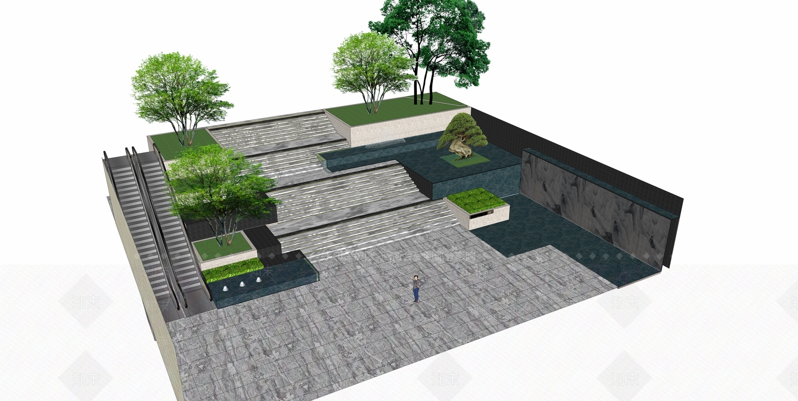新中式住宅入口景观SU模型下载【ID:583023483】
