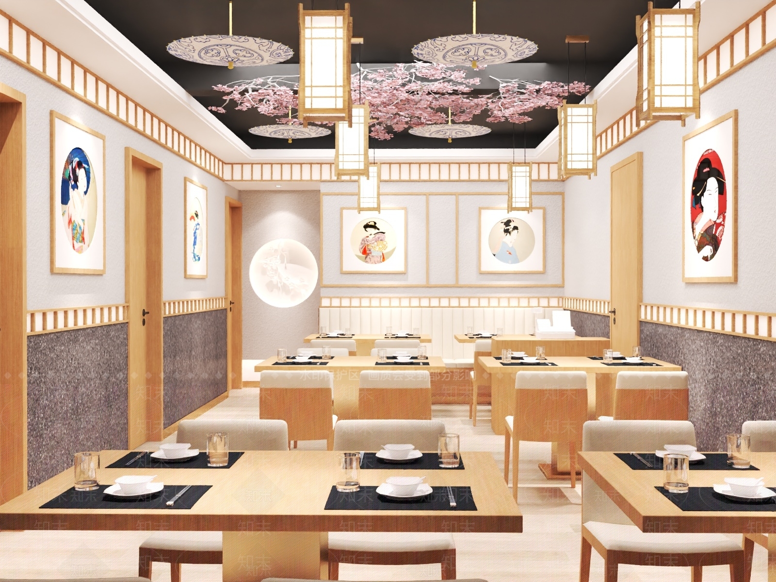 日式酒店餐厅SU模型下载【ID:983027080】