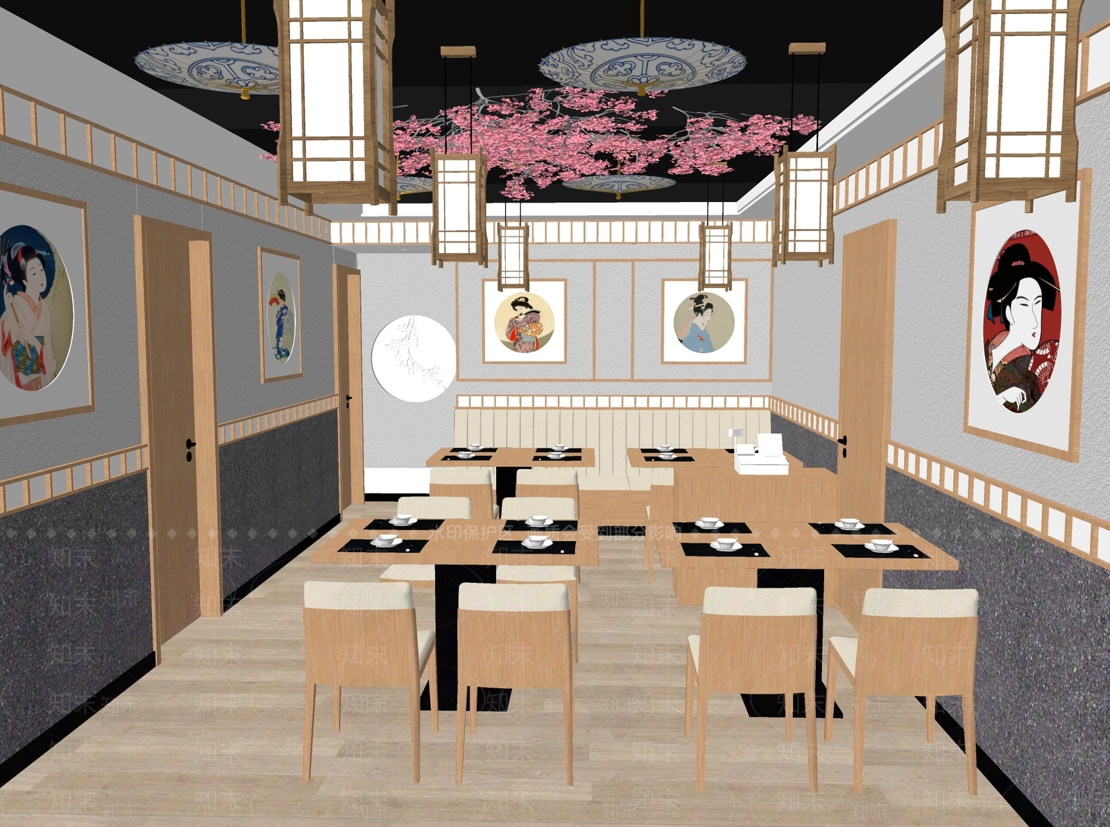 日式酒店餐厅SU模型下载【ID:983027080】