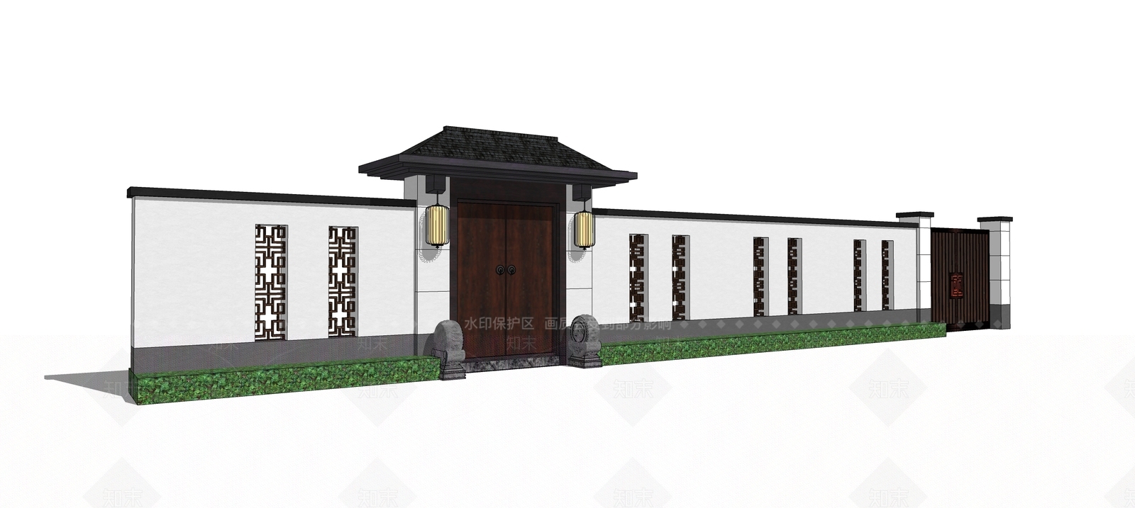 新中式门别墅大门SU模型下载【ID:883043334】