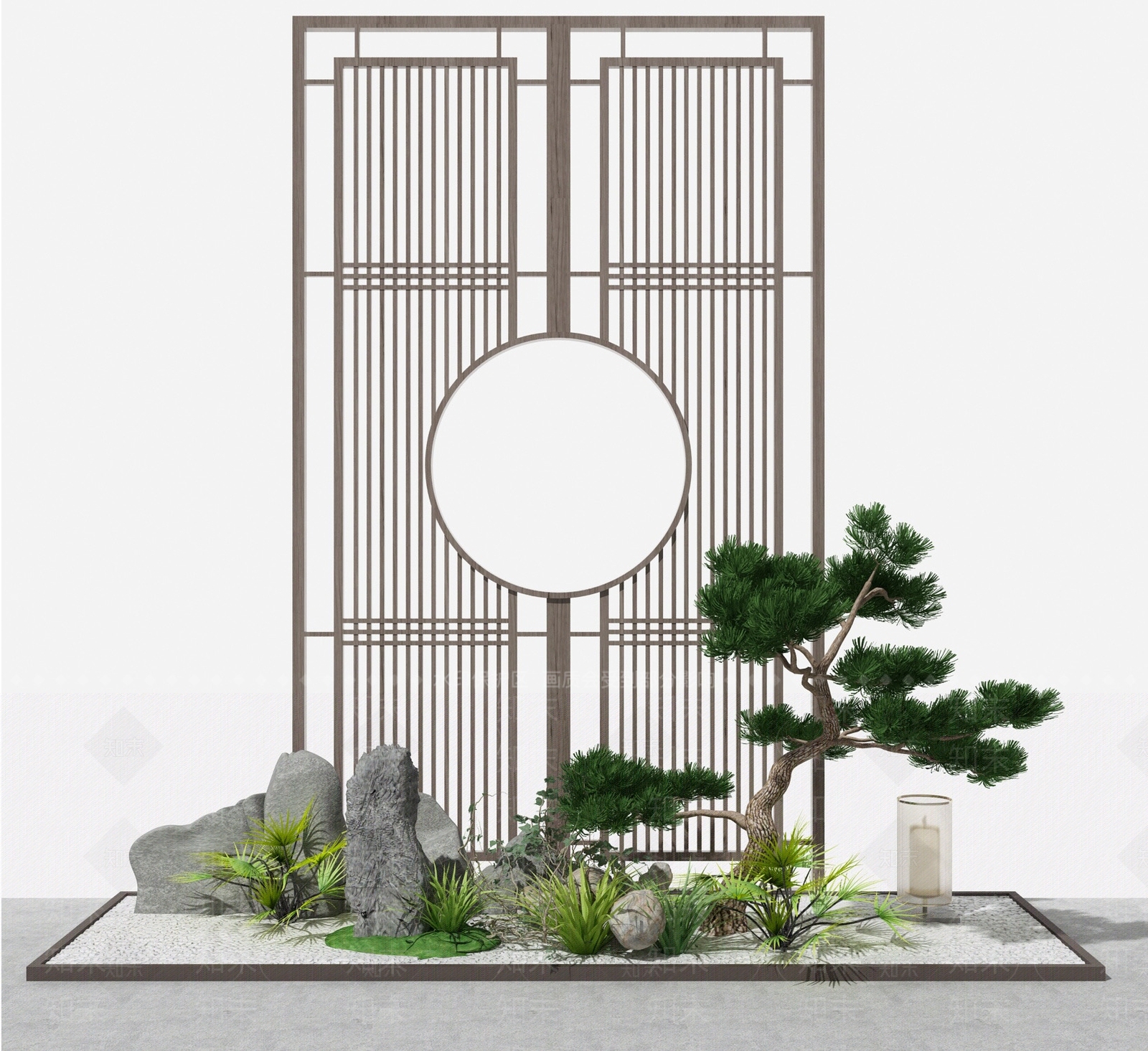 新中式屏风隔断背景墙3D模型下载【ID:483068497】