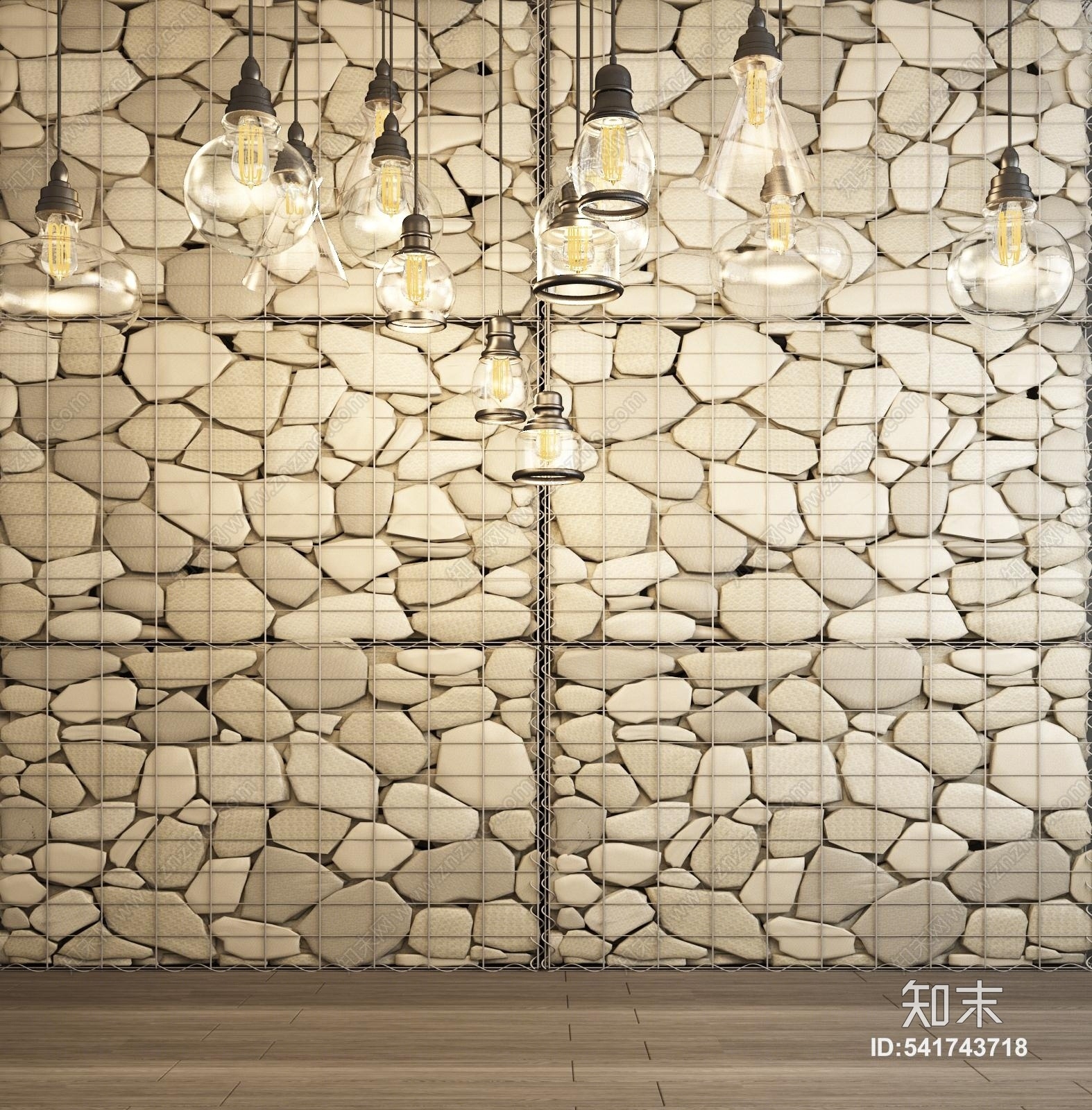 现代自然风石头背景吊灯组合3D模型下载【ID:541743718】