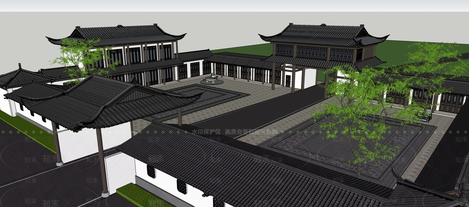 中式商业建筑SU模型下载【ID:183078148】
