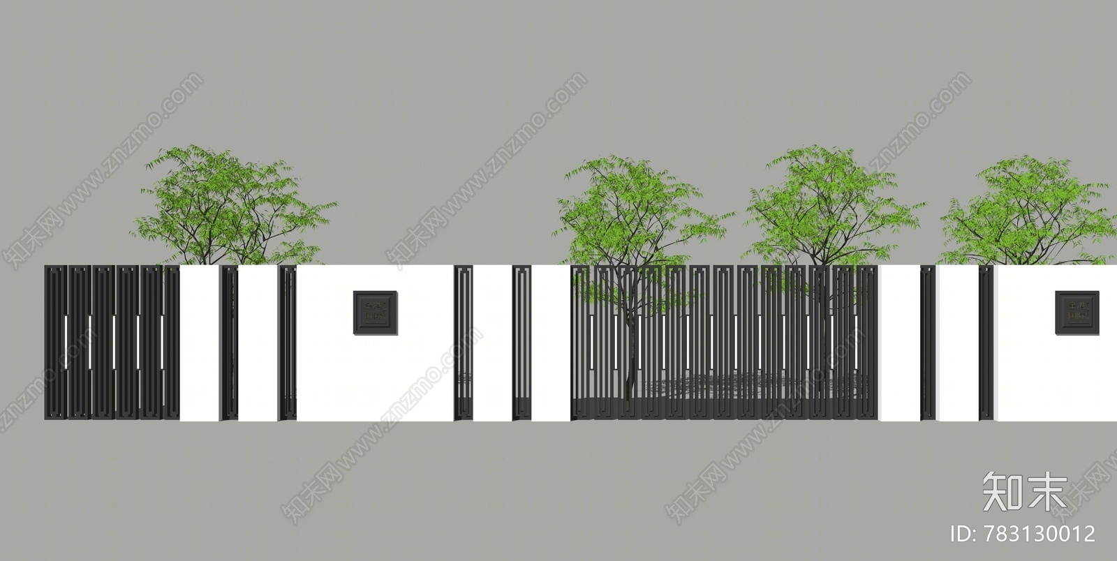 现代景墙围墙SU模型下载【ID:783130012】