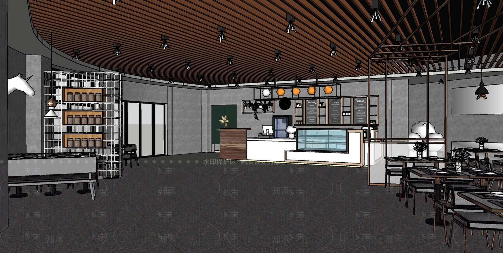 现代餐厅SU模型下载【ID:983143096】