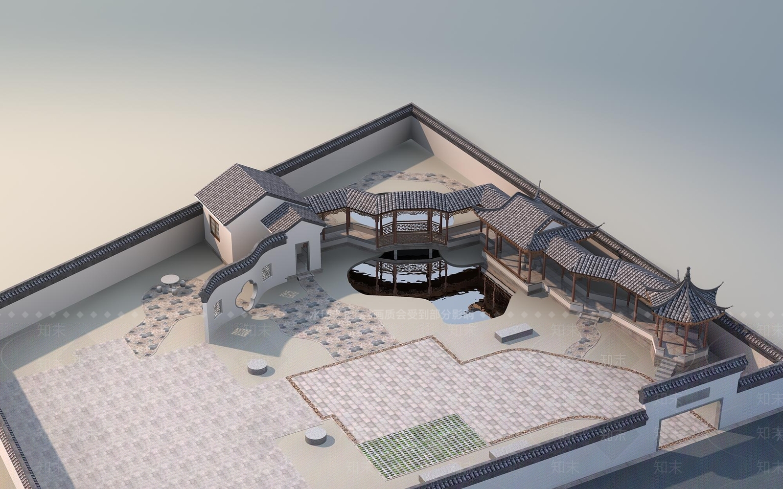 中式古建筑外观3D模型下载【ID:583165674】