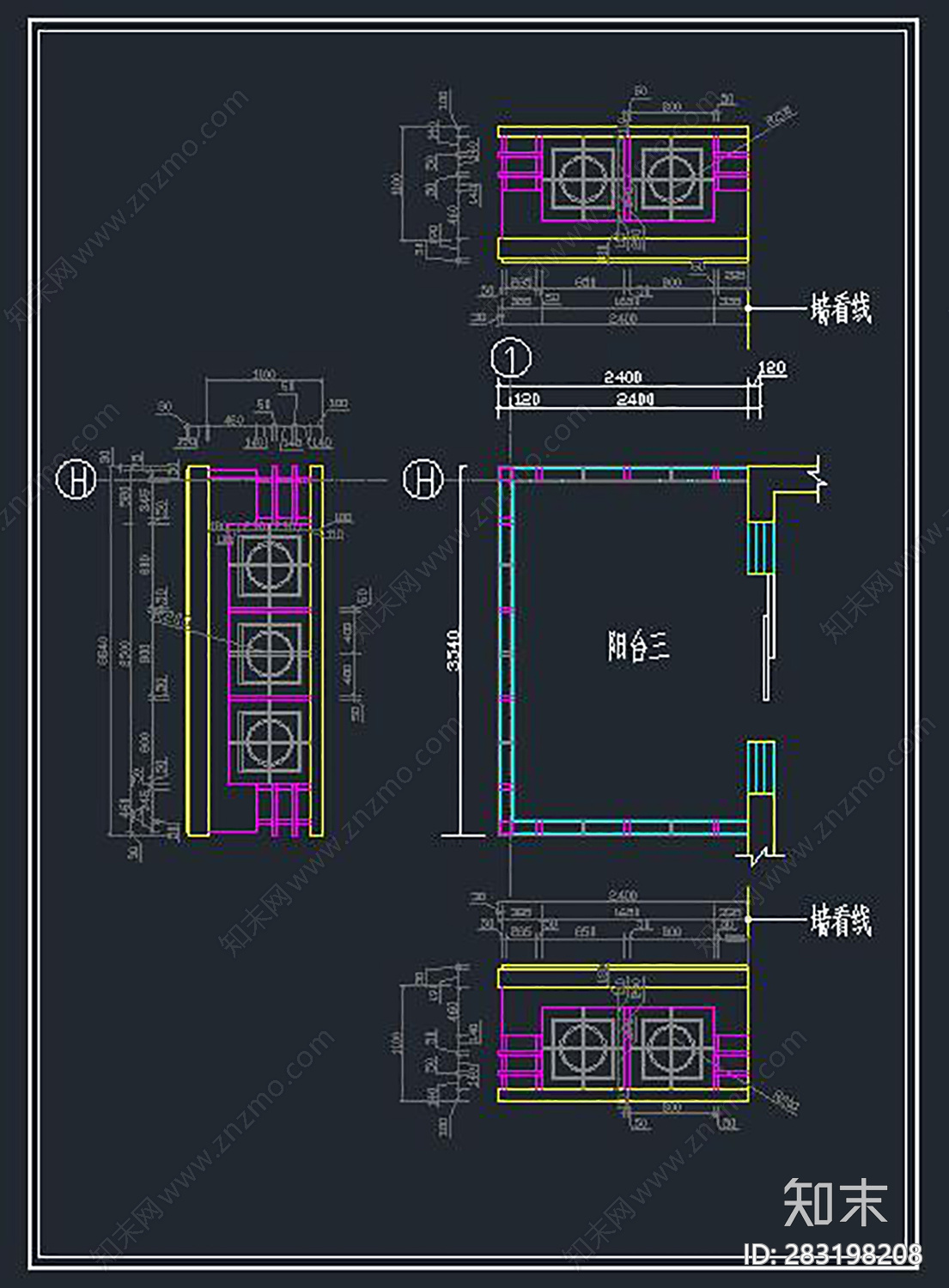 阳台建筑设计大样施工图下载【ID:283198208】