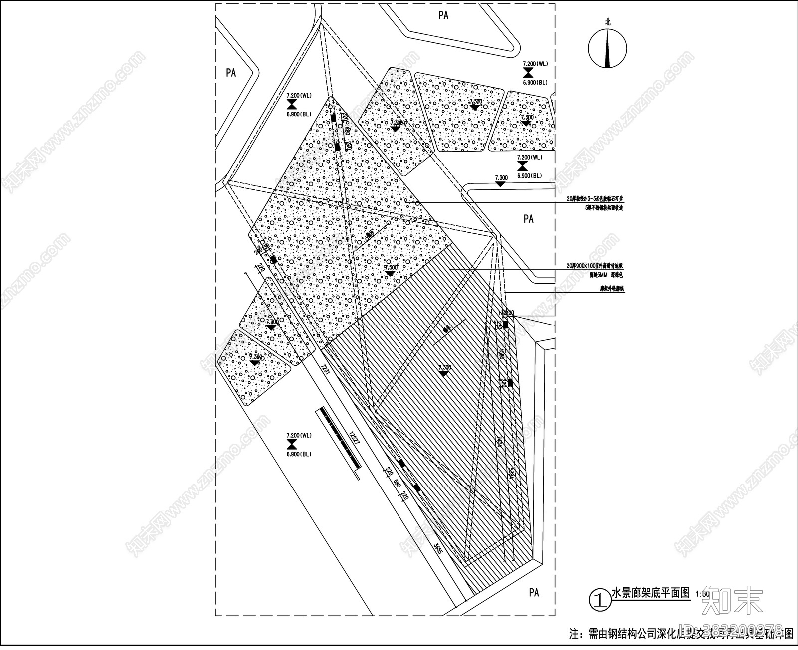 现代廊架cad施工图下载【ID:383200978】