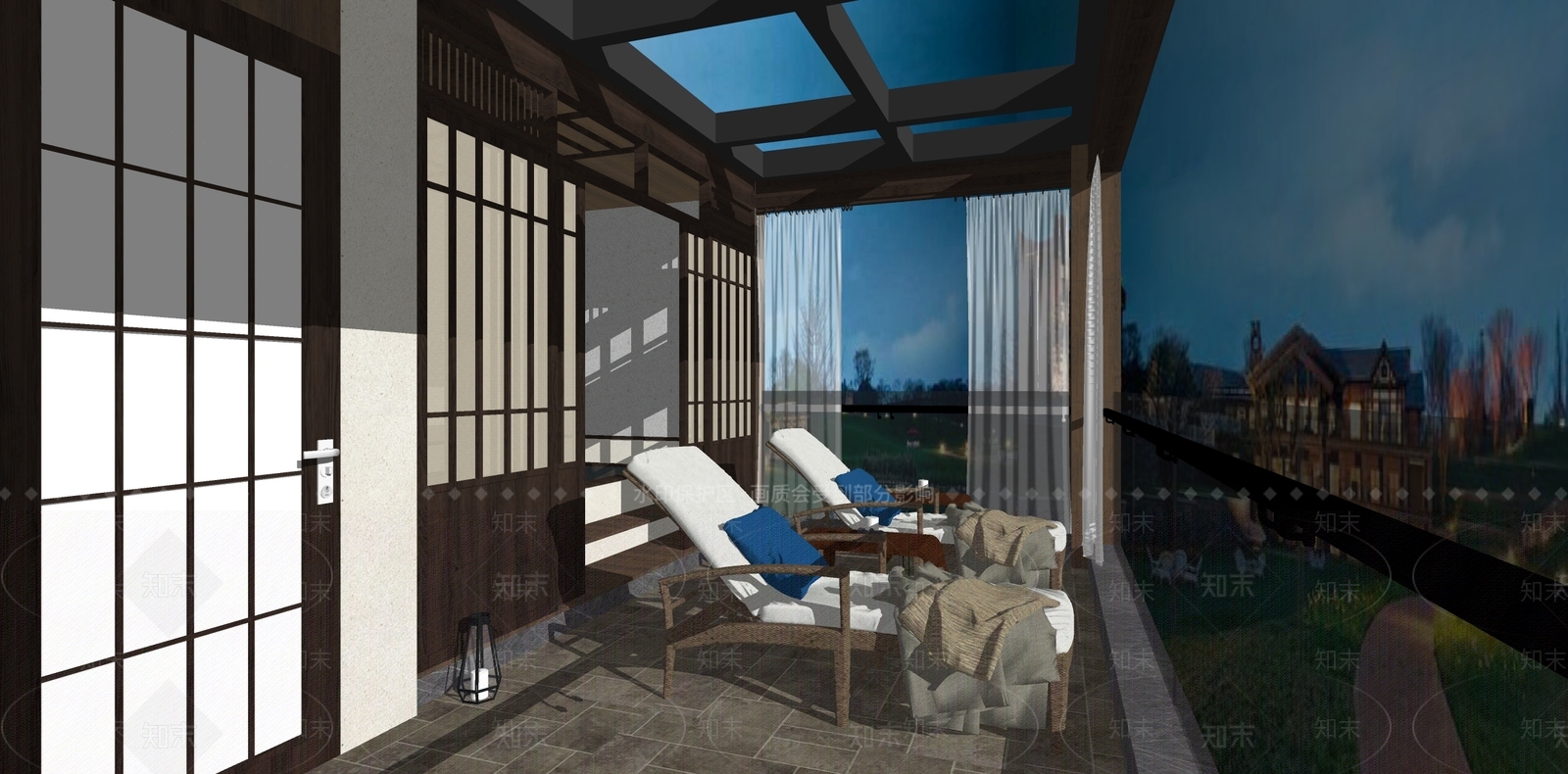 日式家居阳台SU模型下载【ID:683542510】