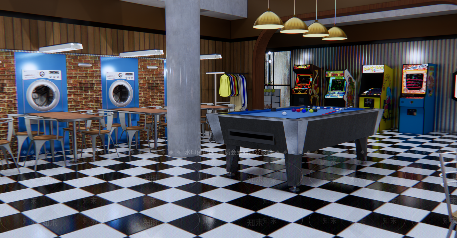 美式休闲娱乐空间SU模型下载【ID:583222473】