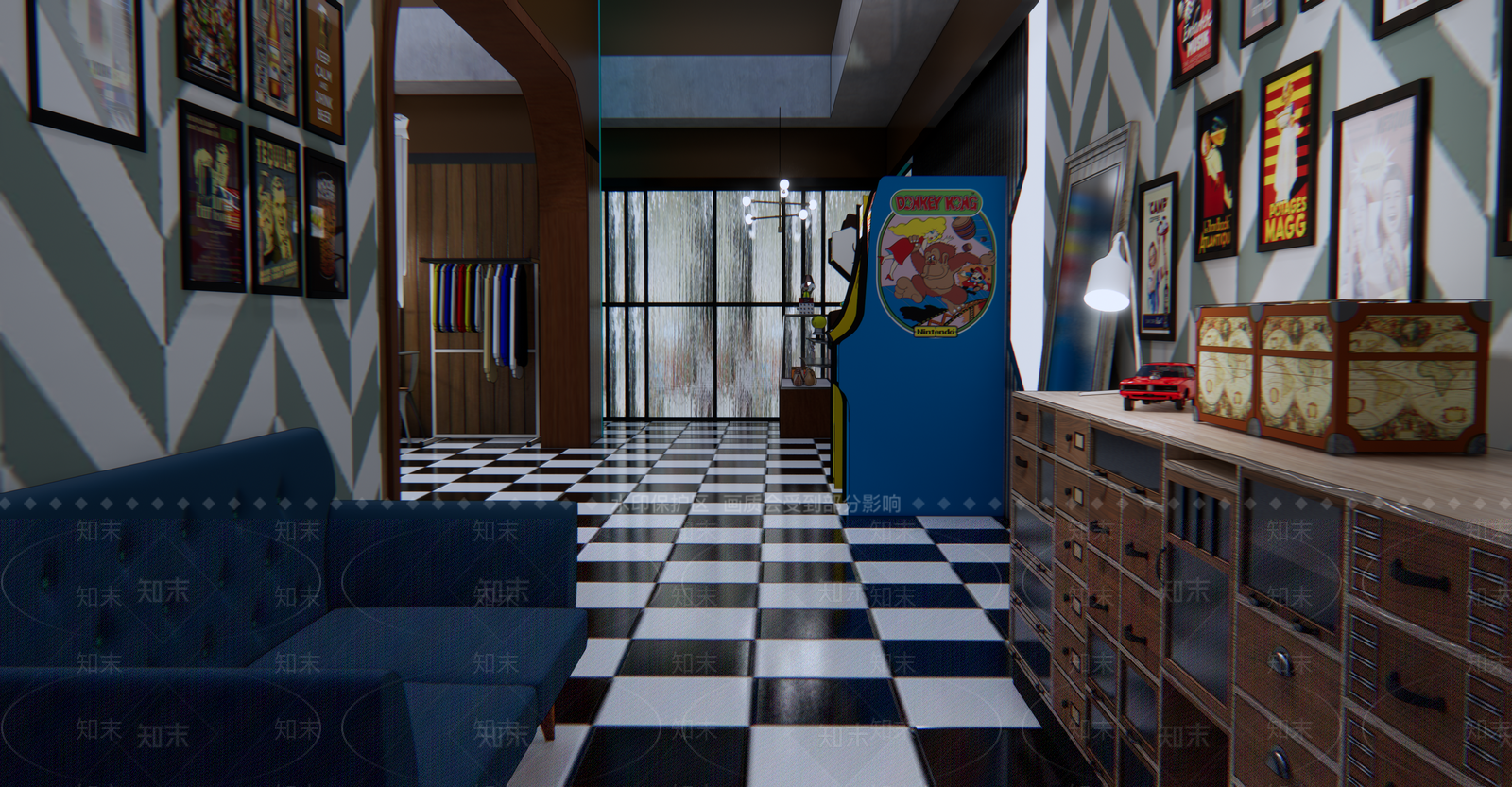 美式休闲娱乐空间SU模型下载【ID:583222473】