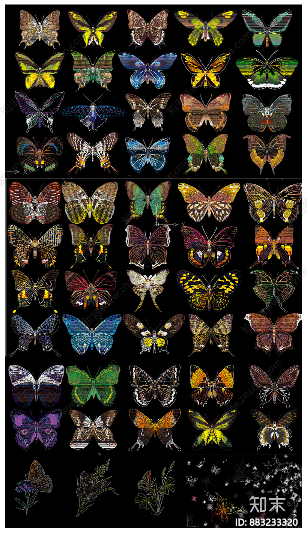 蝴蝶CAD图库施工图下载【ID:883233320】