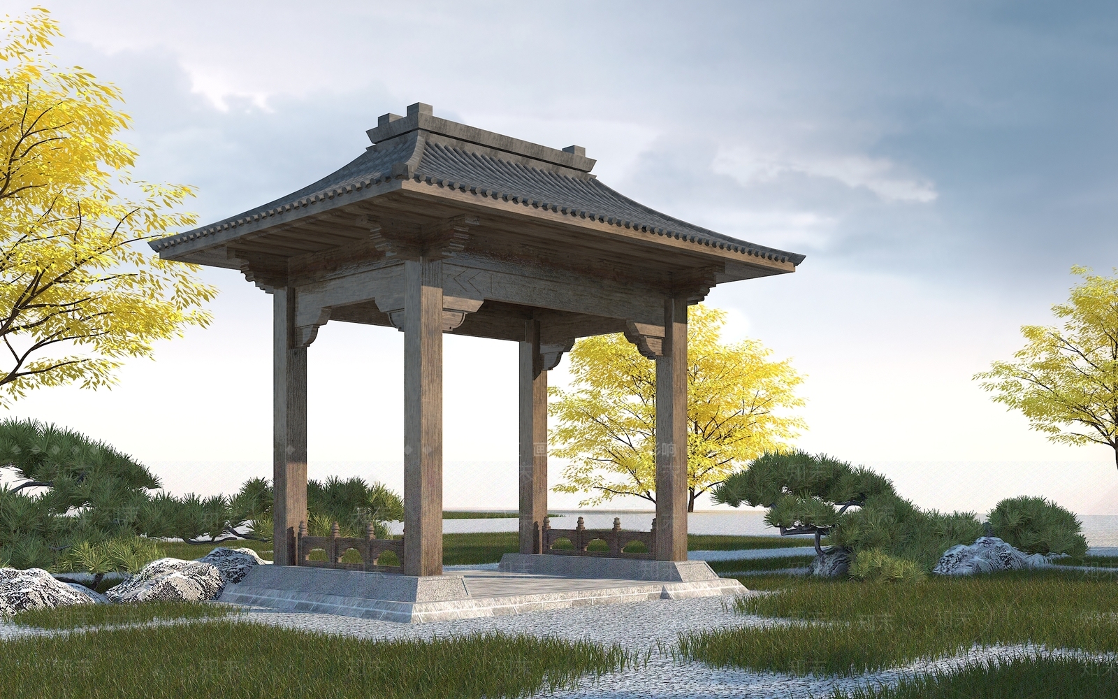 中式园林景观亭3D模型下载【ID:683248052】