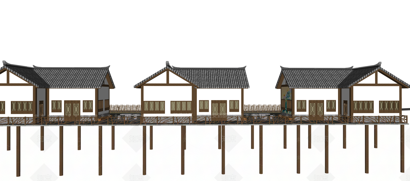中式住宅建筑SU模型下载【ID:583249496】