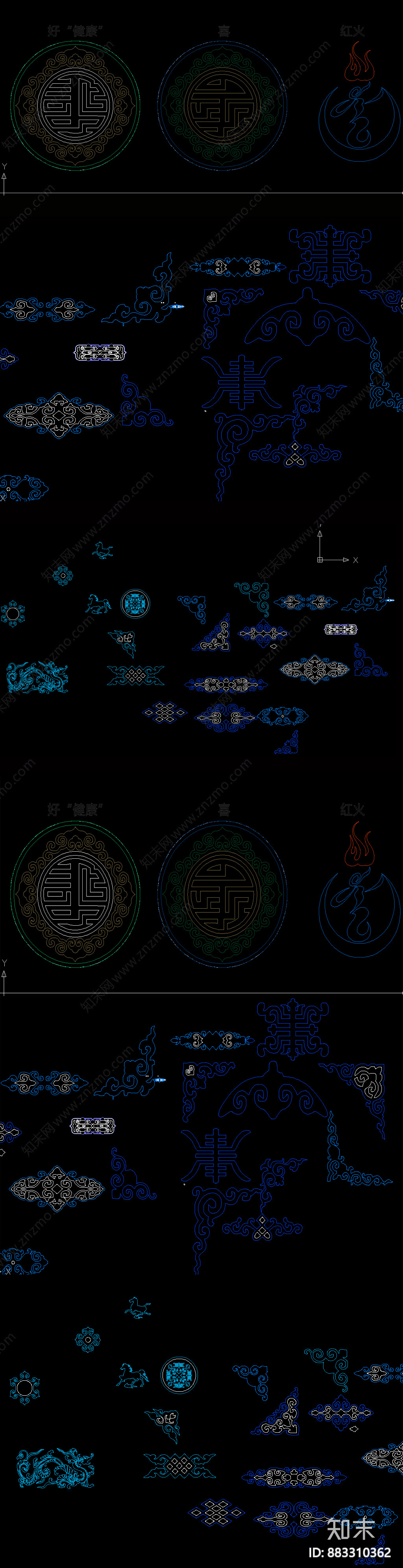 蒙式花纹CAD图库施工图下载【ID:883310362】