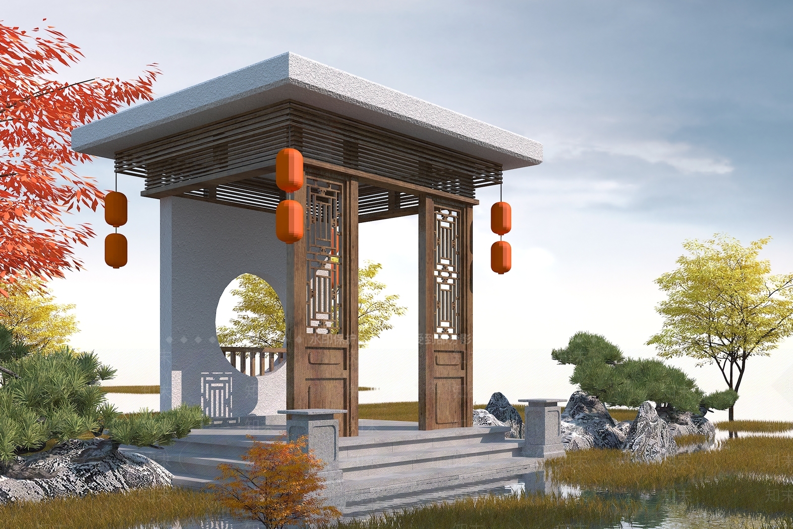 新中式亭子3D模型下载【ID:683334096】