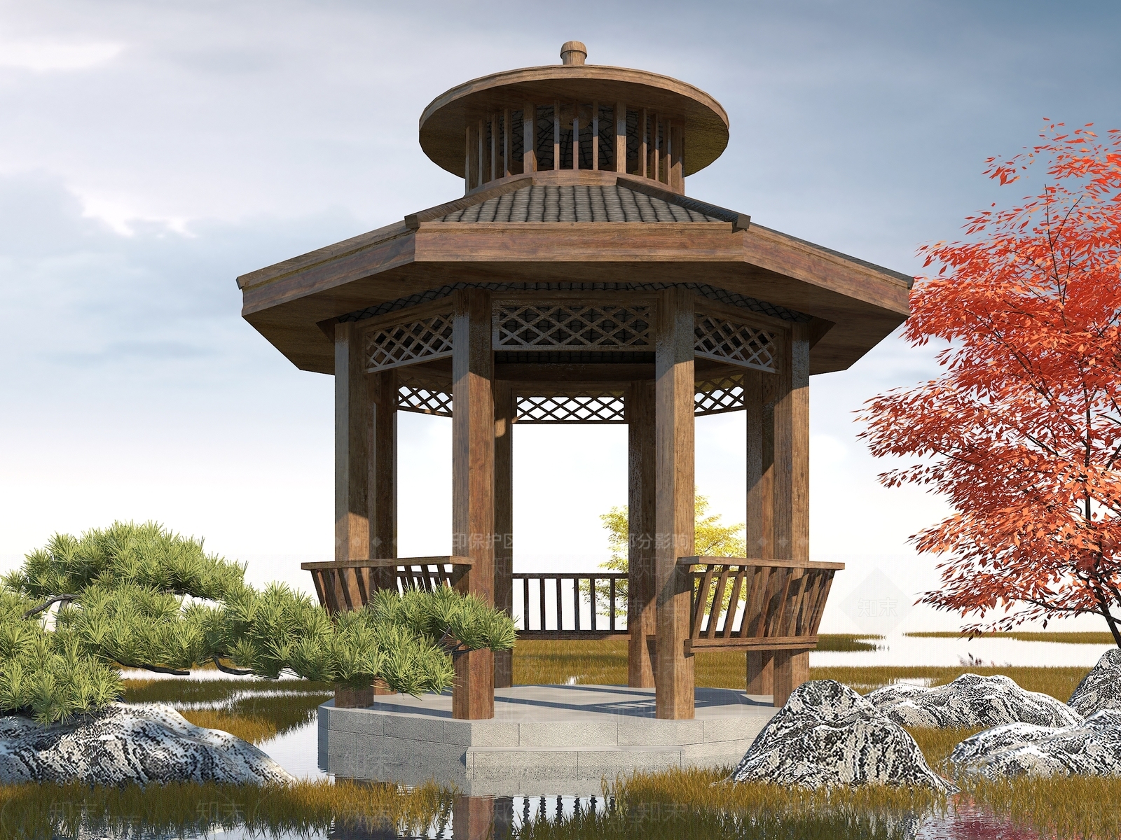中式亭子3D模型下载【ID:683335026】