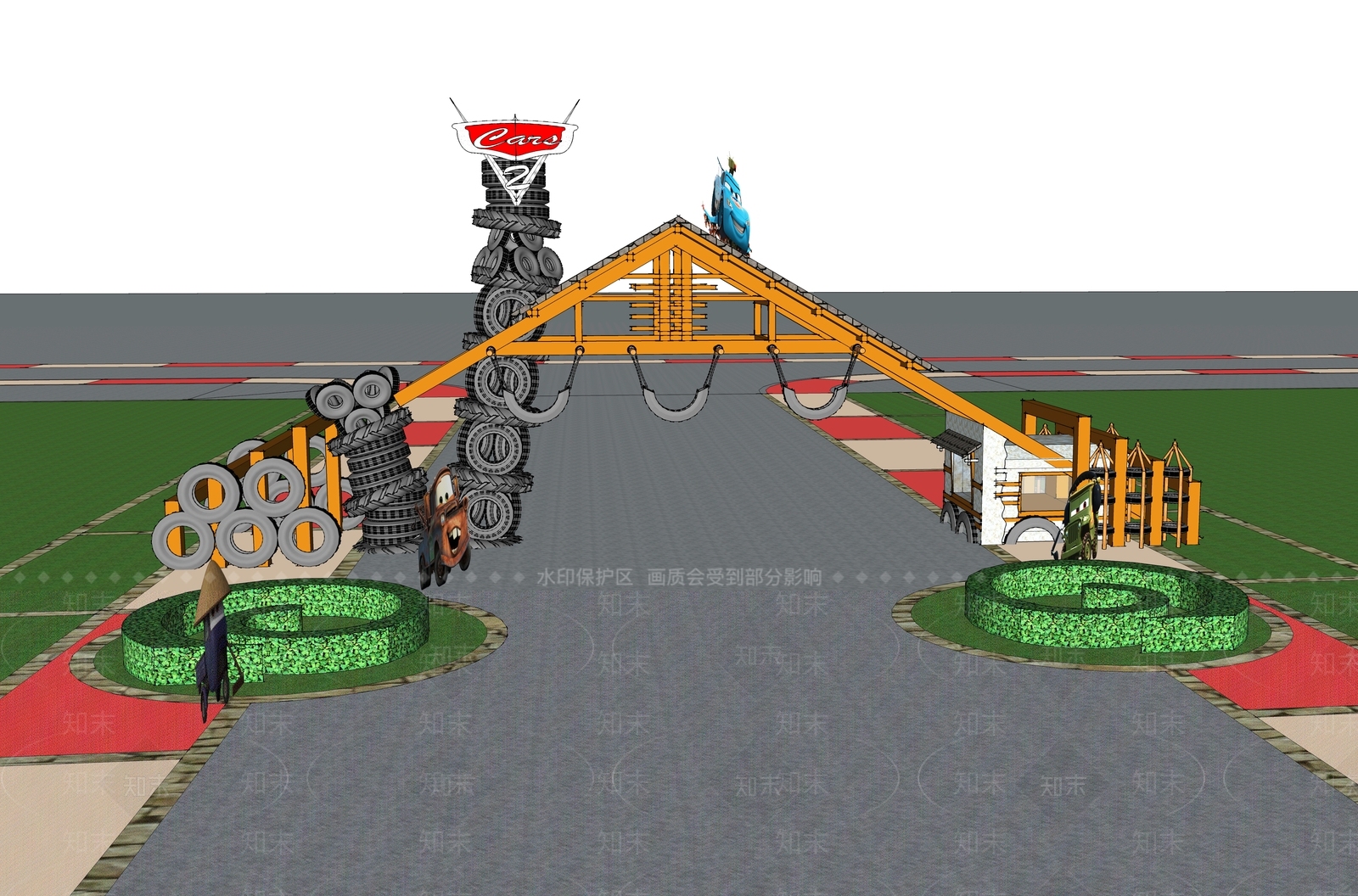 新中式牌坊牌楼SU模型下载【ID:483344566】