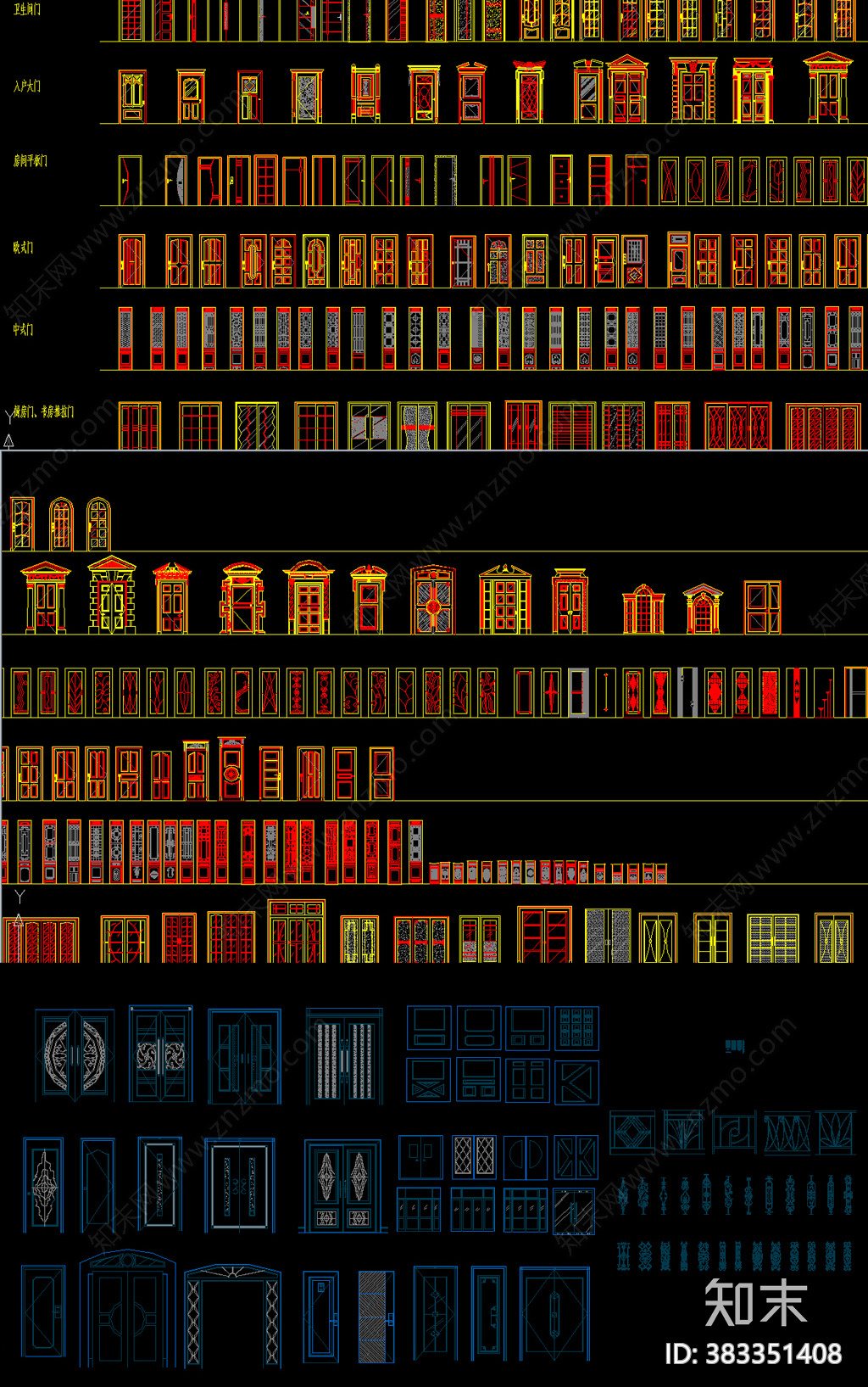 各种门立面CAD图库施工图下载【ID:383351408】
