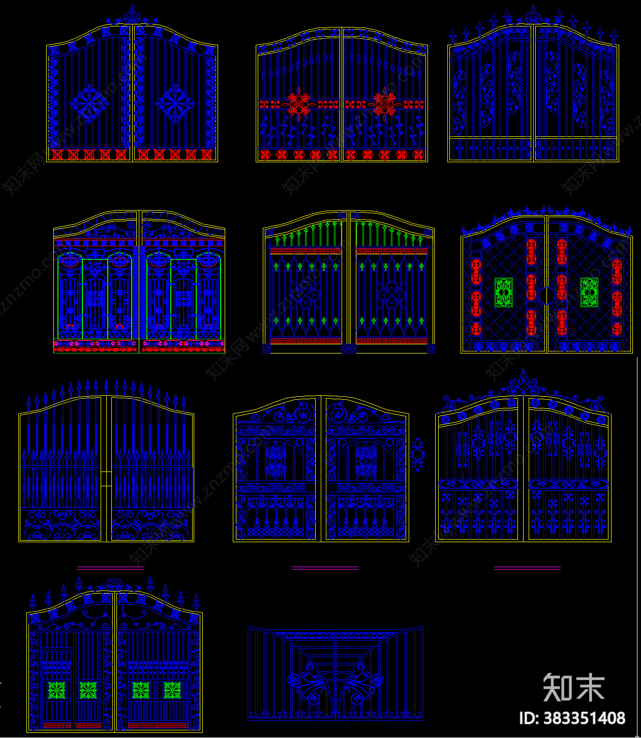 各种门立面CAD图库cad施工图下载【ID:383351408】