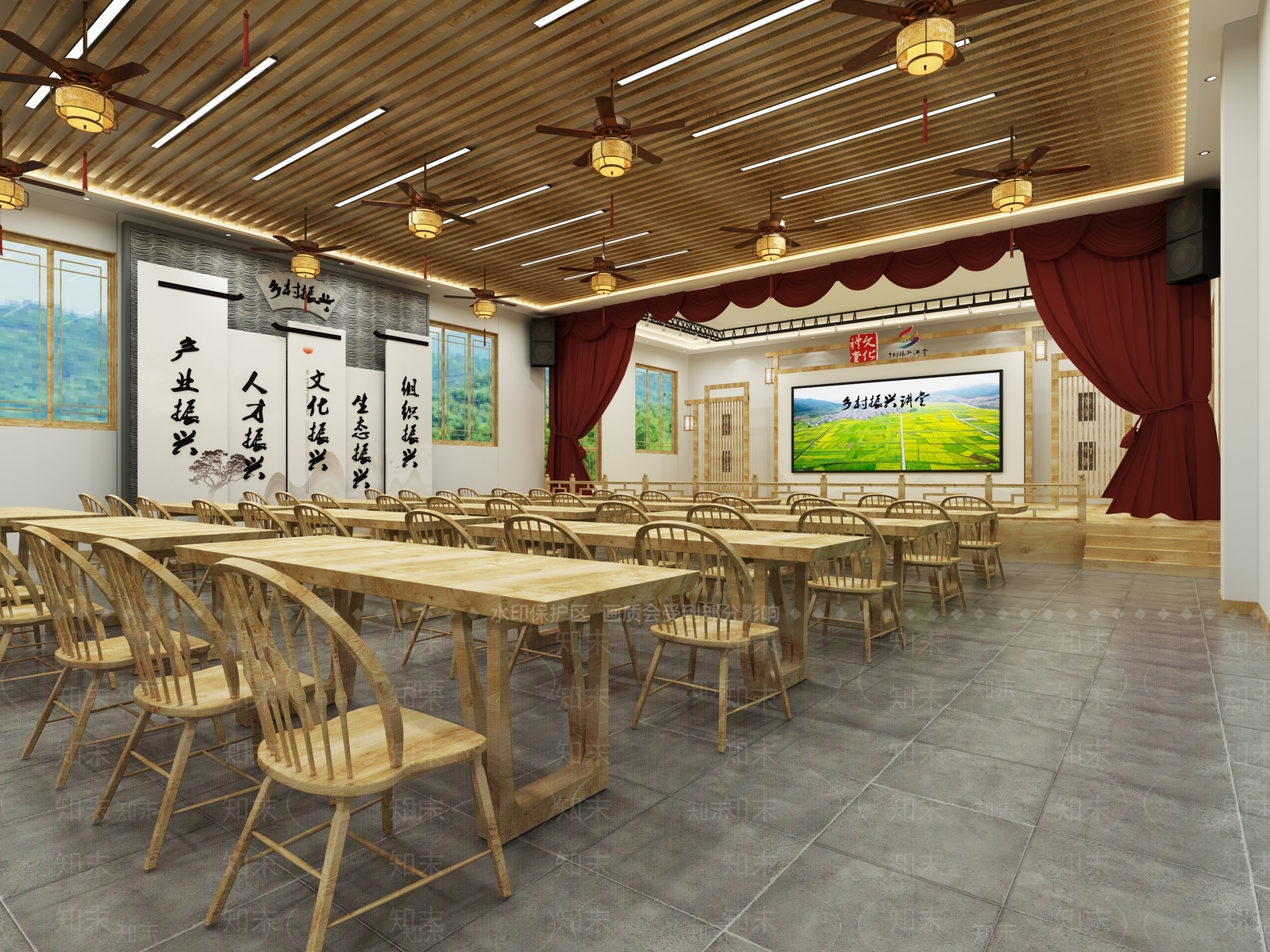 新中式礼堂活动区3D模型下载【ID:583442471】