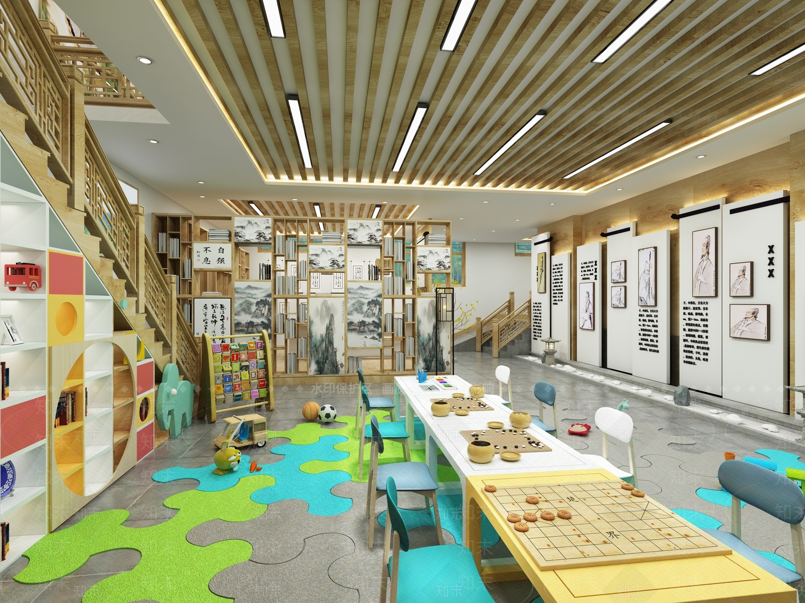 新中式礼堂活动区3D模型下载【ID:583442471】