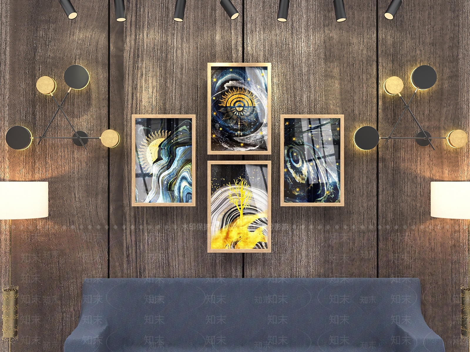 北欧沙发背景墙3D模型下载【ID:483449721】