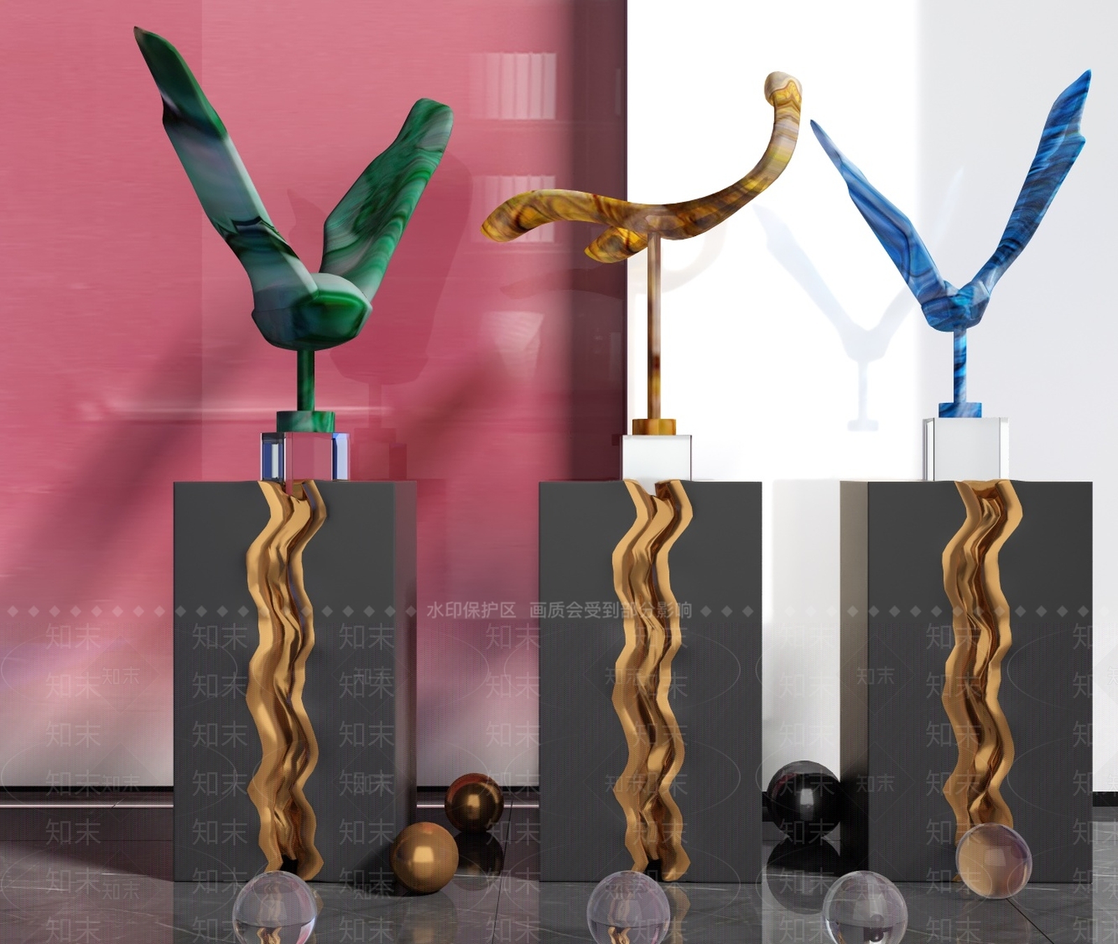 新中式飞鸟飞鹰雕塑摆件3D模型下载【ID:383484879】