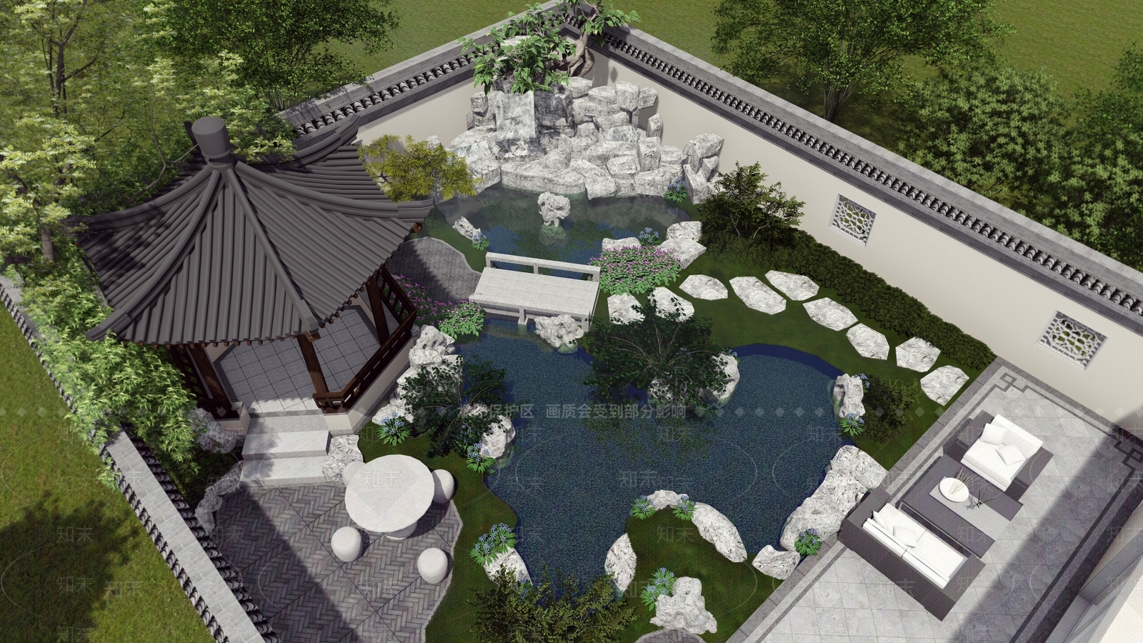 中式住宅景观SU模型下载【ID:583738497】