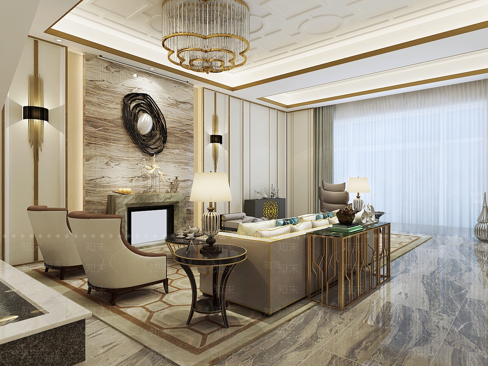 现代港式轻奢客厅3D模型下载【ID:783547849】