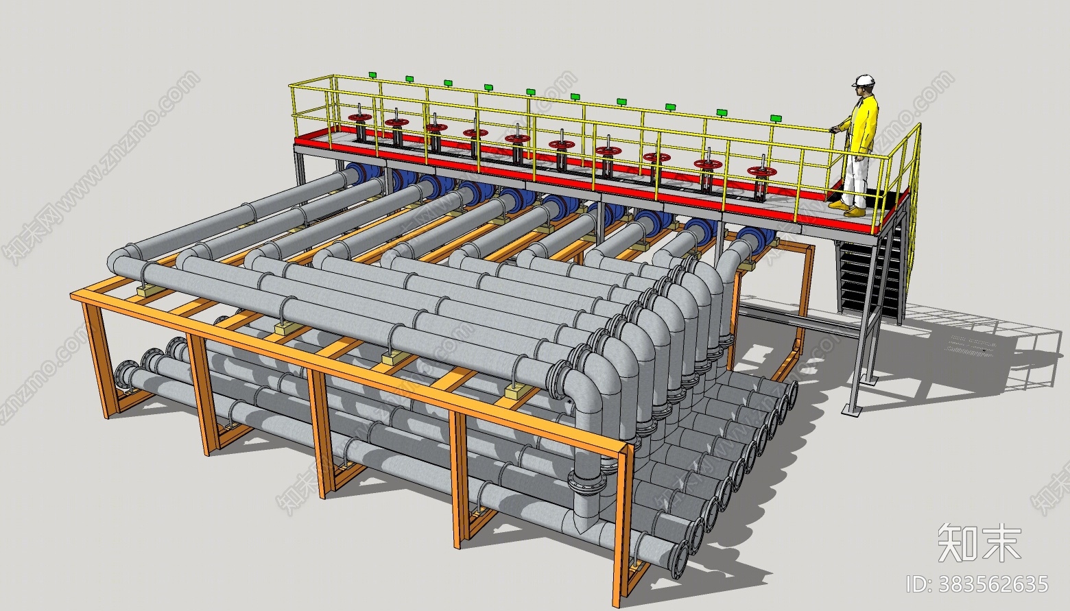现代工业管道设备SU模型下载【ID:383562635】