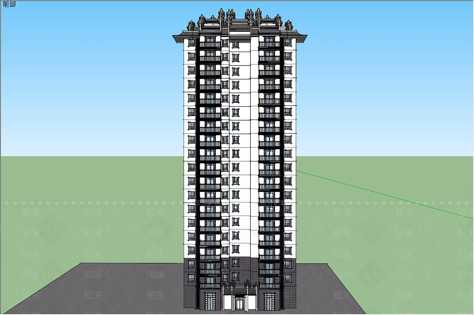 中式高层住宅SU模型下载【ID:283560725】