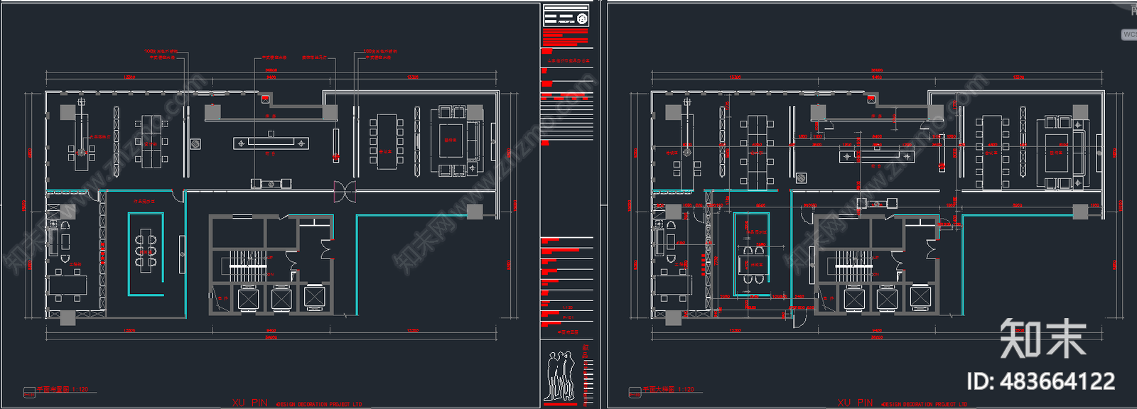 中式办公室空间CAD施工图下载【ID:483664122】