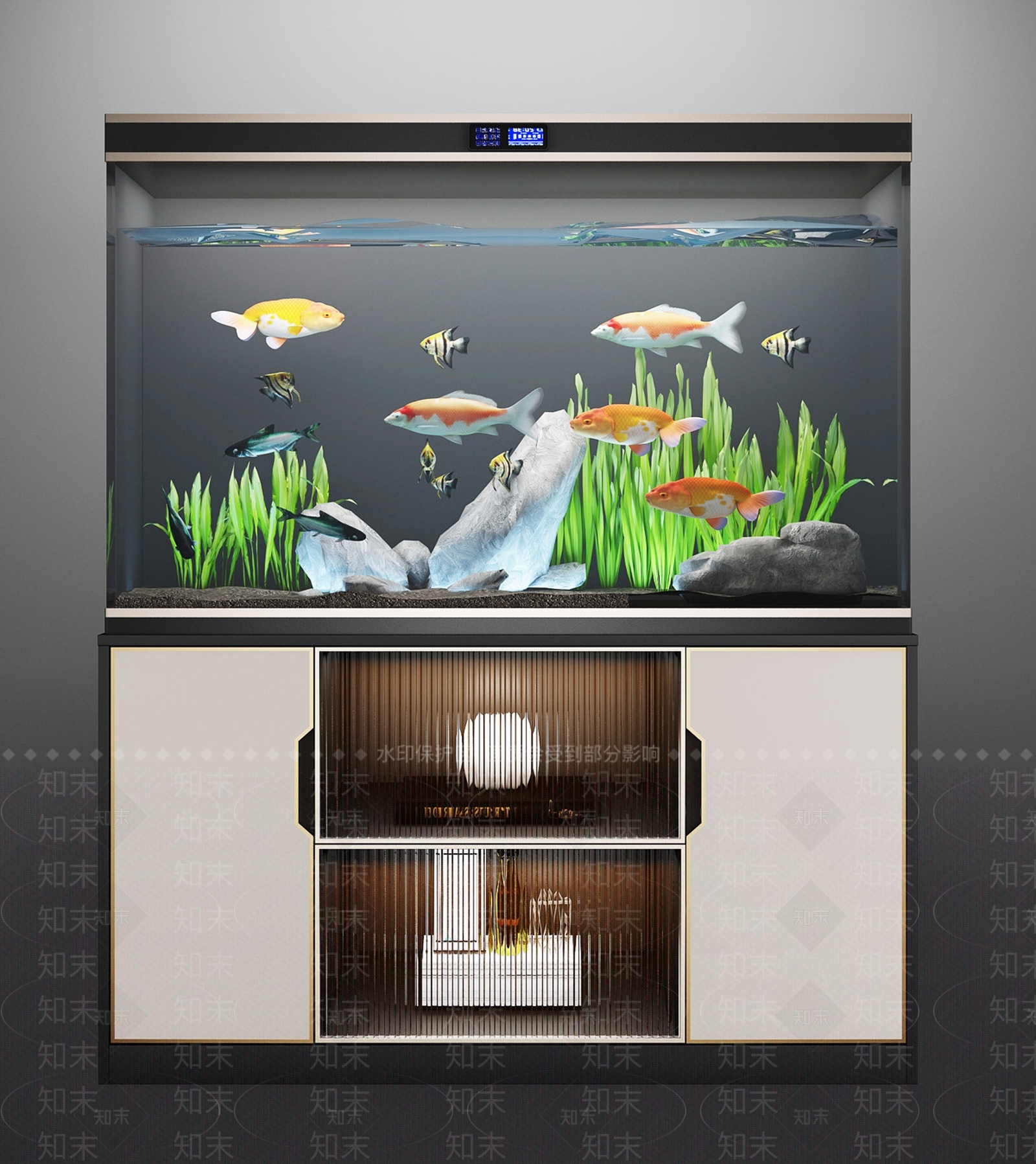新中式鱼缸3D模型下载【ID:683785704】