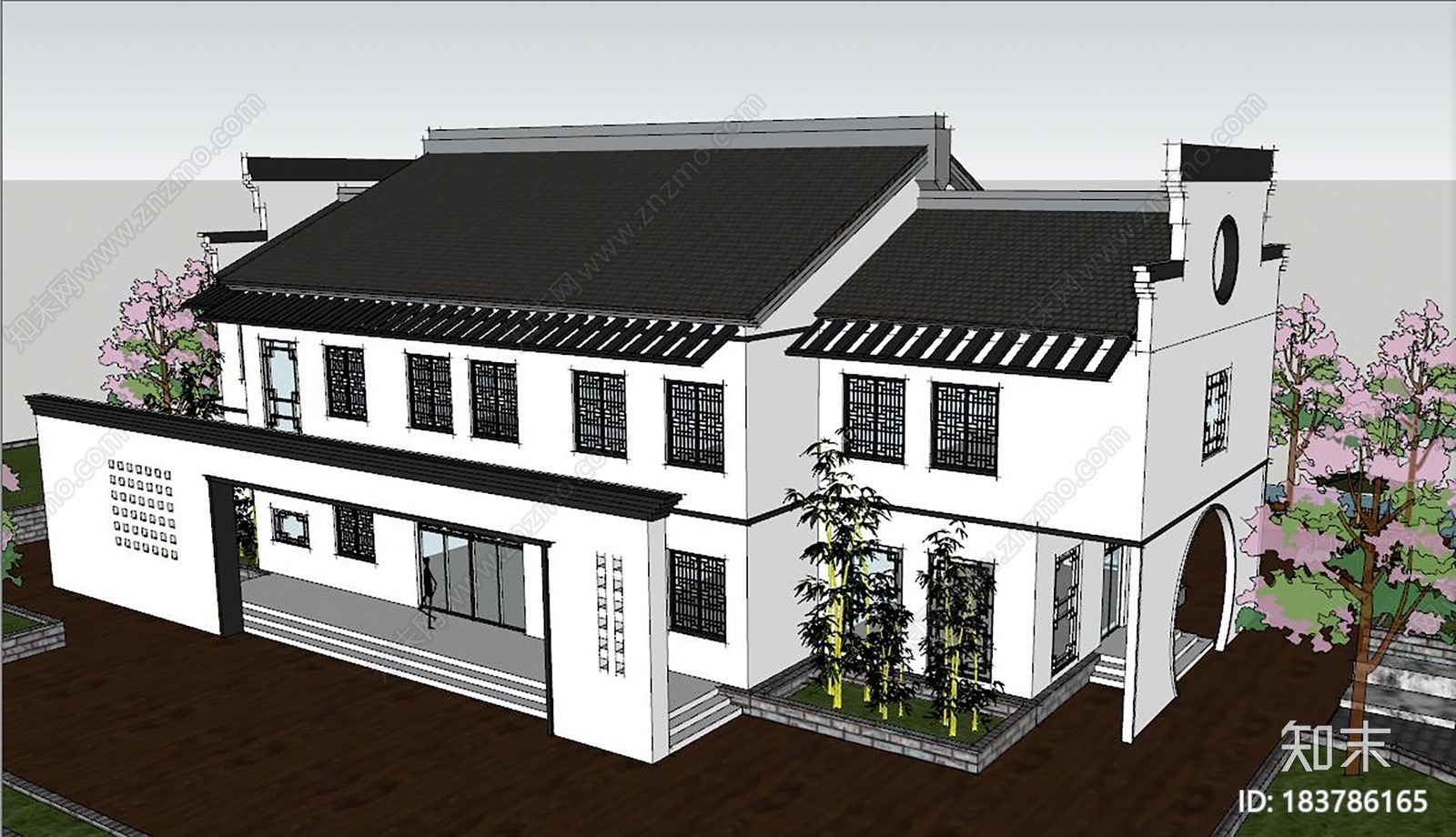 中式商业建筑SU模型下载【ID:183786165】