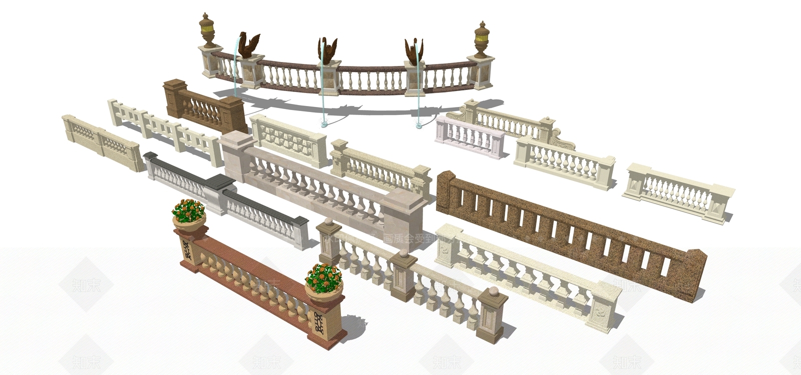 欧式大理石栏杆SU模型下载【ID:483896307】