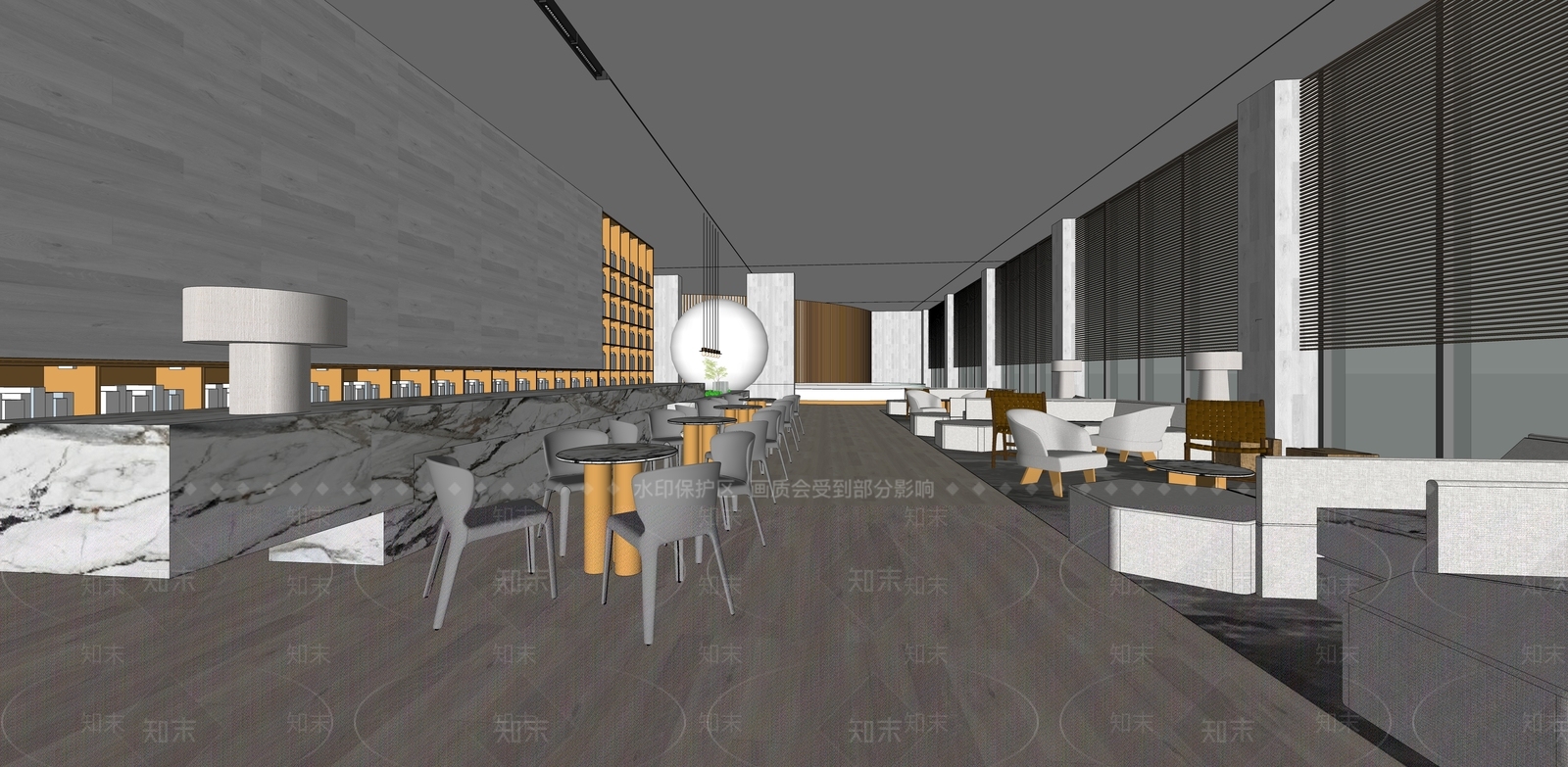 【悬赏模型】现代风格酒店餐饮区SU模型下载【ID:983949061】