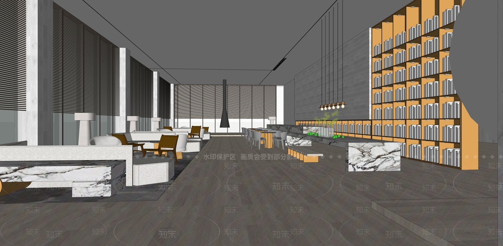 【悬赏模型】现代风格酒店餐饮区SU模型下载【ID:983949061】